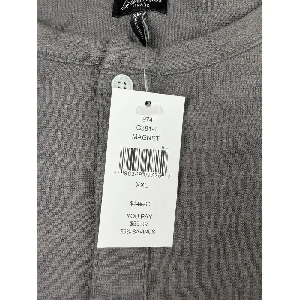 Good Man Men's Long‎ Sleeve Henley Shirt XXL Magnet Gray